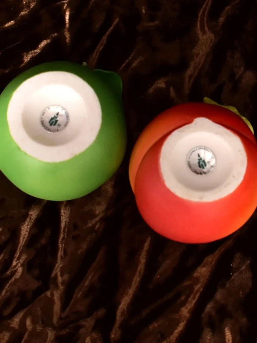 Partylite Ceramic Votive Holders Fruit Splash Peach And Green Apple